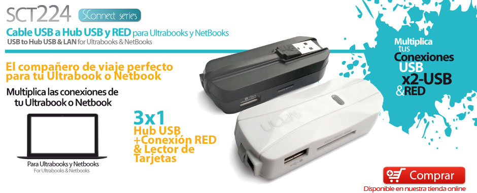 Sveon SCT224 - Adaptador USB a Red con Hub y Lector de tarjetas integrado