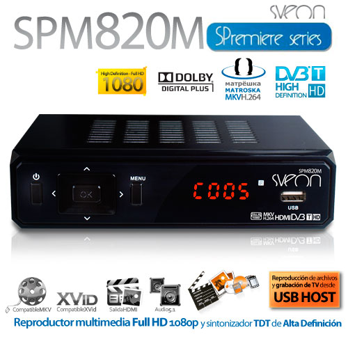 Reproductor multimedia  Sveon SPM810 sintonizador grabador TDT full HD  1080p, reproductor MKV